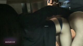 Sensual mistress giving her BF head under the table while work