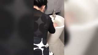 Easy Japanese lady just boned inside airport barthroom