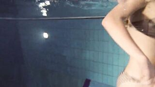Blonde and dark haired Duna and Nastya underwater cuties