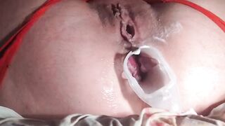 Anal speculum and toy inside cunt