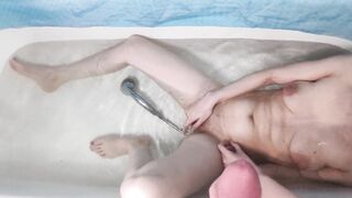 Jerking off into the hot tub
