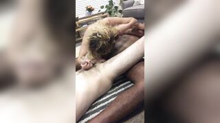White skank blows two dicks