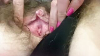 huge clitoris rubbing closeup masturbation unshaved cunt lingerie