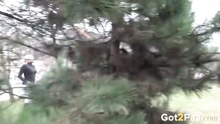 Blonde Enjoying A Messy Piss Outdoor