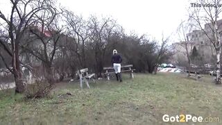 Blonde Enjoying A Messy Piss Outdoor