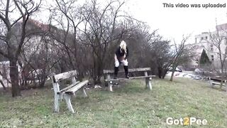 Blonde Enjoying A Messy Piss Outdoor