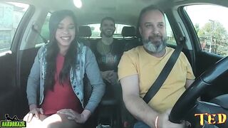 Swinging lovers got inside the vehicle and have a party