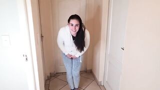 Desperate peeing inside my jeans and fleece jacket