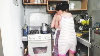 She is angry, but we had sex inside the kitchen