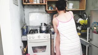 She is angry, but we had sex inside the kitchen