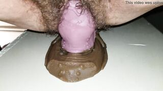 Natural bushy fat fiance gapes cunt fucks bad dragon sex toy