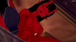 Meru the Succubus finger bang her cunt while sitting on a