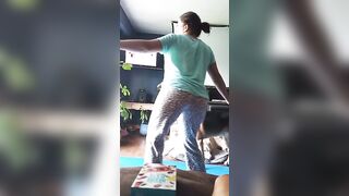 Crazy Sexy dark hair pulls down leggings and spreads Asshole