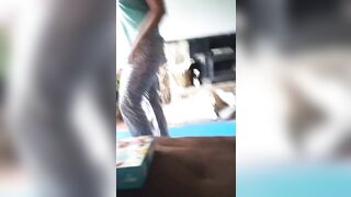 Crazy Sexy dark hair pulls down leggings and spreads Asshole