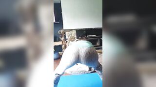 Crazy Sexy dark hair pulls down leggings and spreads Asshole