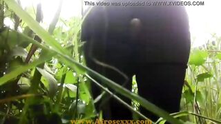 native Ebony vibrator masturbating into the jungle