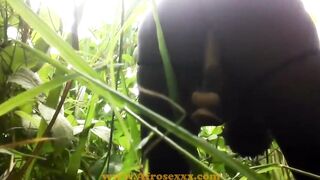 native Ebony vibrator masturbating into the jungle
