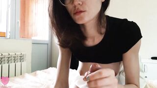 A gorgeous dark hair inside a skirt blown a penis without