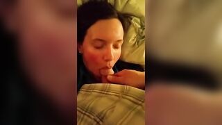 nice mom facial cum on bed