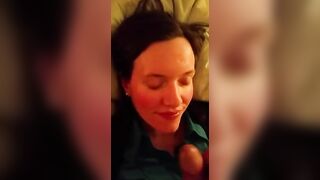 nice mom facial cum on bed