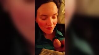 nice mom facial cum on bed