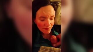 nice mom facial cum on bed