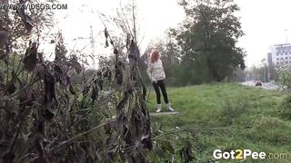 Double Outdoor Peeing For Goddess Red Head