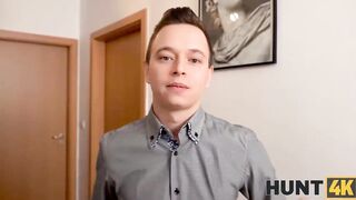 HUNT4K. Hunter inside Santa Claus outfit for money fucks buddys