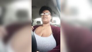 Solo bbw driving showing long saggy jugs