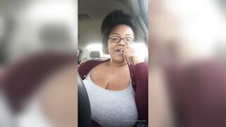 Solo bbw driving showing long saggy jugs