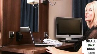 Office fem dom humiliates tiny penis while giving hand job