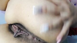 Long old bushy twat with huge labia closeup