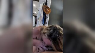 Huge boobed blonde sucks dick