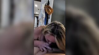 Huge boobed blonde sucks dick
