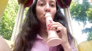Risky playground masturbation and peeing inside outdoor