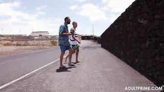 Sunbathing among 2 dicks