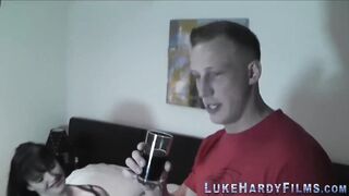 Big Titted british MILF jerks and blows shlong