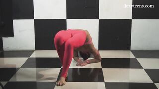 Red leggings flexible gymnast Sofia Gnutova