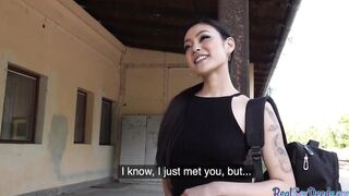 Pierced eastern Bombshell gets cash for having public outside sex