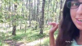 Hot with glasses walks inside outdoor and shows boobies and