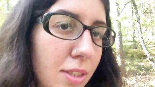 Hot with glasses walks inside outdoor and shows boobies and