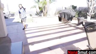 Lusty old lady asks step grandson for sex