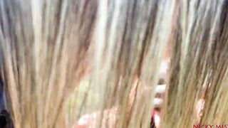 Nicky Mist swallowed cum after ardent fellatio outside place