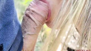 Nicky Mist swallowed cum after ardent fellatio outside place