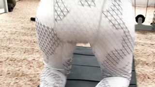 two men tore the trainer's leggings and boned her into two dicks