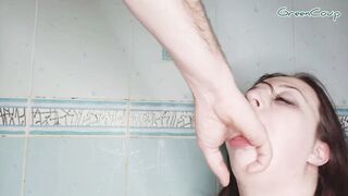 Deep throat fucked and cum into throat