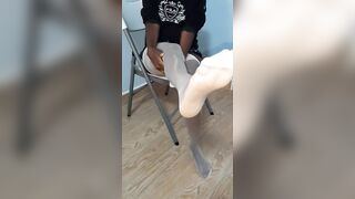 Black wearing her shiny Nylons