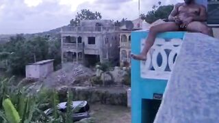 stroking my penis Jamaica Outdoor cum