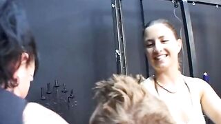 2 agressive german mistresses face slap sub spit on him