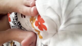 Nude Bottomless Lover. Bombshell pedicured toes feet, bald cunt